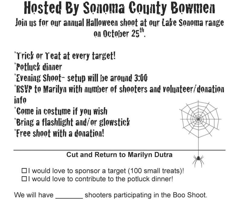 Halloween archery event flyer with RSVP details.