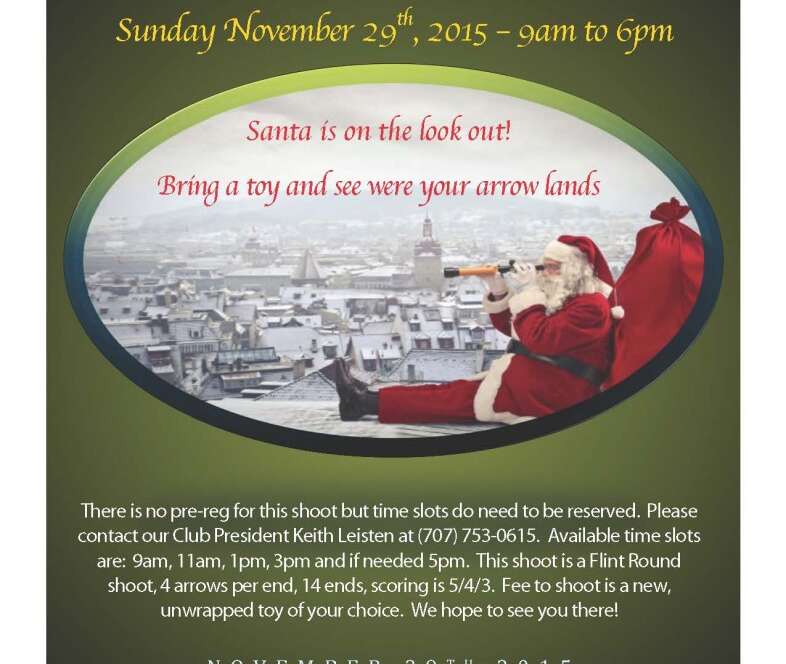 Archery event poster with Santa theme.
