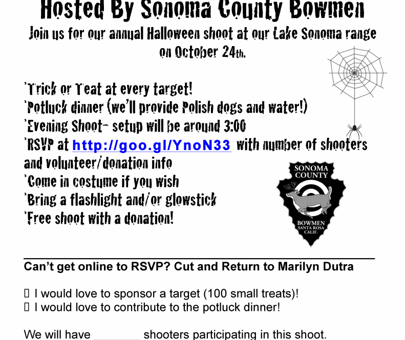 Halloween archery event flyer with RSVP details.
