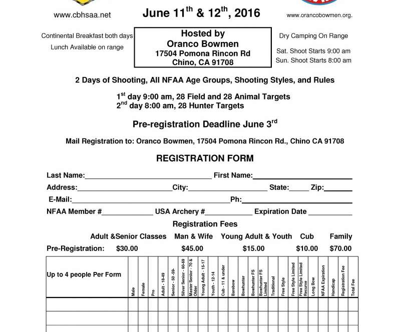 CBH-SAA State Field Championship registration form.