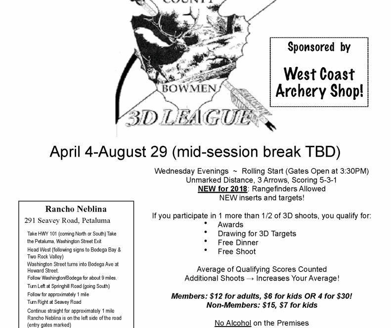 2018 3D League archery event flyer.