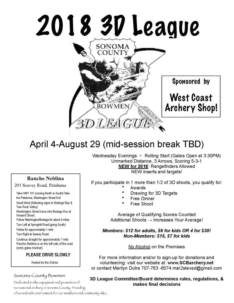 2018 3D League archery event flyer.