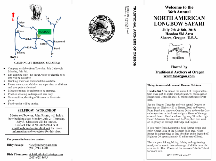 Pamphlet for North American Longbow Safari event.