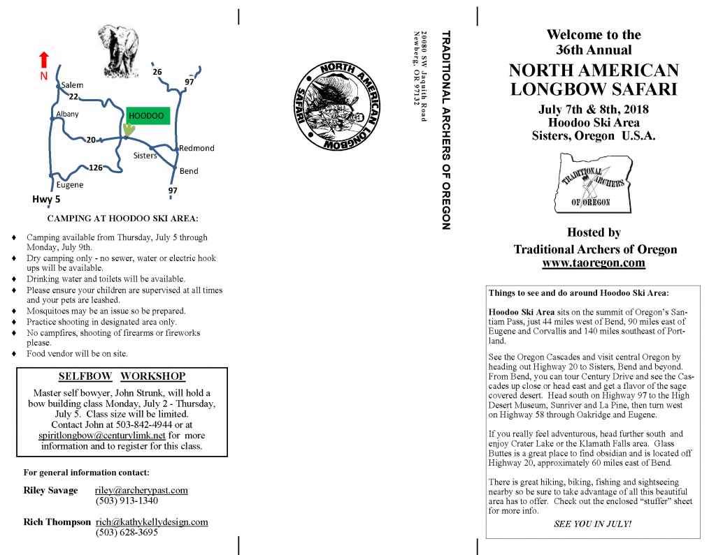 Pamphlet for North American Longbow Safari event.
