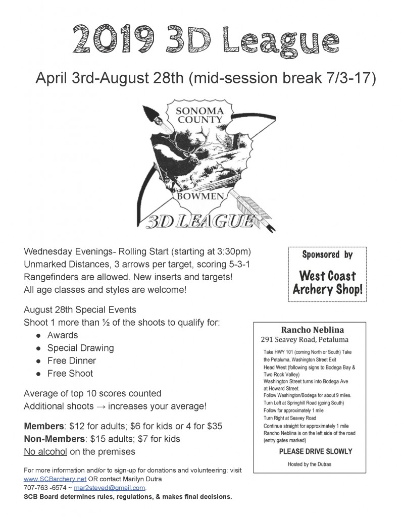 2019 3D League archery event poster.